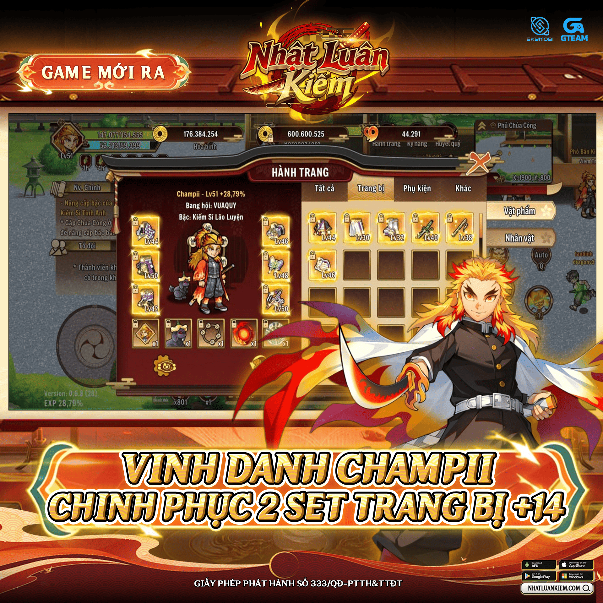 Vinh Danh Kiếm Sĩ Champii Chinh Phục 2 Set Trang Bị +14