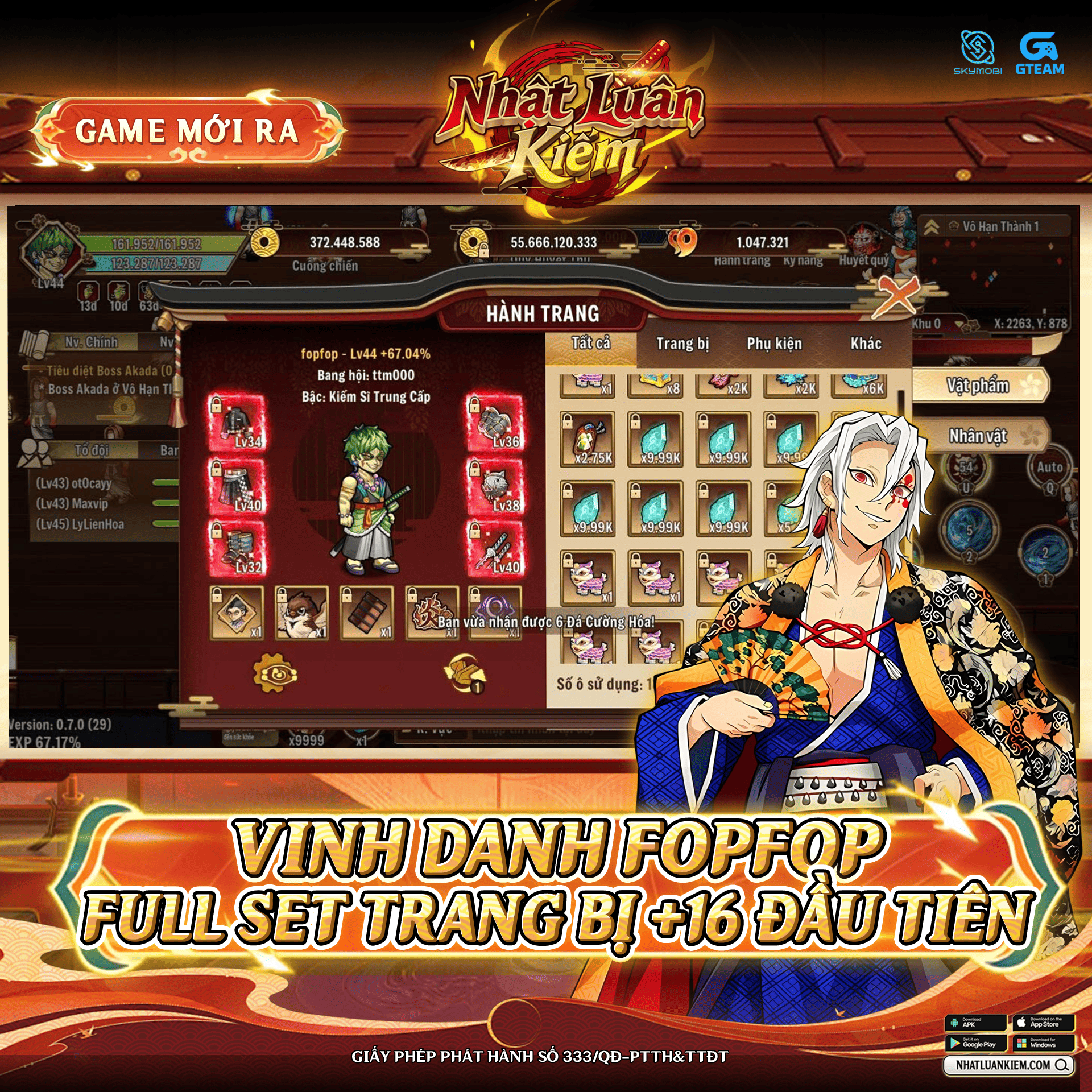 Vinh Danh Fopfop Full Set Trang Bị +16 Đầu Tiên